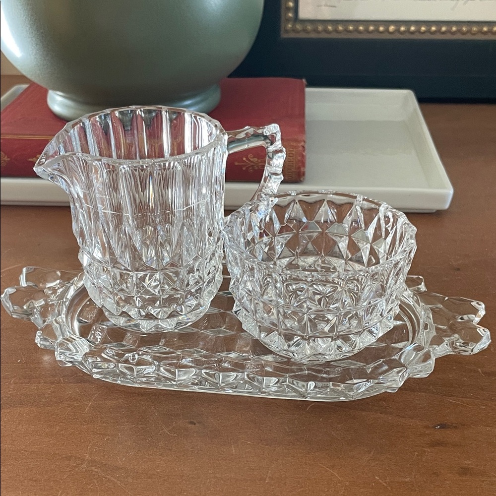 Vintage Fostoria Pressed Creamer and Sugar Set - Clear